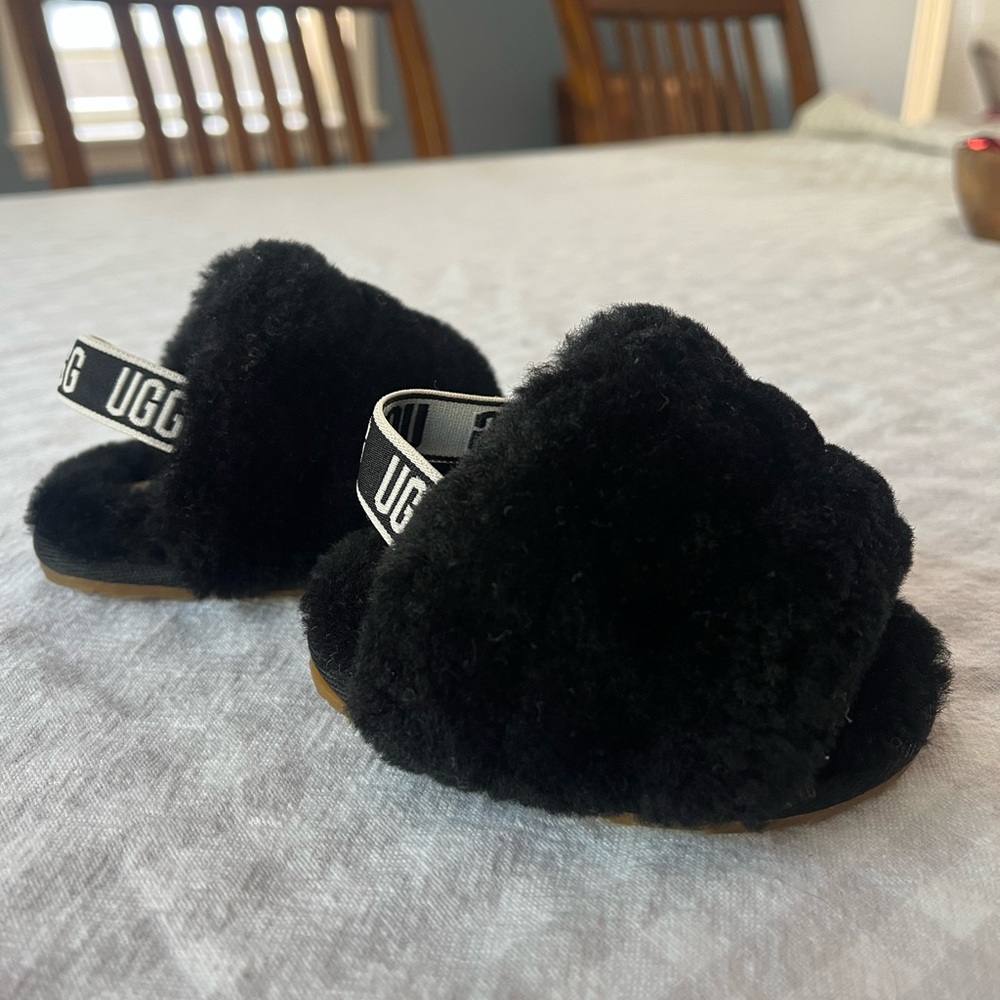 Baby UGG Black Fluff Yeah Slide Slippers NWOT